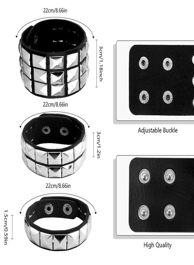 nuozodki 3 Packs Studded Bracelet,Punk Accessories,Leather Spiked Bracelet for Men Women,Grunge Scene Emo Accessories,Mens Cuff Goth Gothic Bracelets,80s Punk Rock Outfits for Women - Image 3